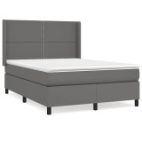 Cumpara ieftin Pat box spring cu saltea, gri, 140x190 cm, piele ecologica