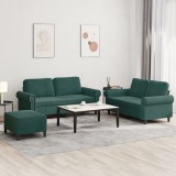 VidaXL Set de canapele cu perne, 3 piese, verde &icirc;nchis, catifea