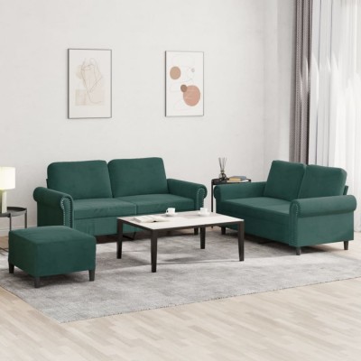 vidaXL Set de canapele cu perne, 3 piese, verde &amp;icirc;nchis, catifea 3202222 foto