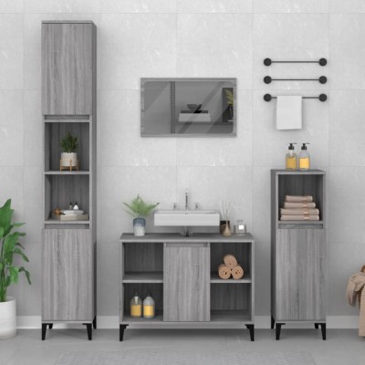 vidaXL Set mobilier de baie, 3 piese, gri sonoma, lemn prelucrat 3185627 foto