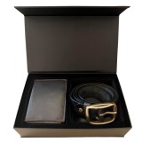 Cumpara ieftin Set cadou pentru barbati, Portofel + Curea, piele naturala, model elegant, SET20, Negru