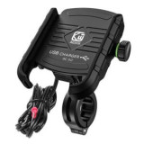 Mobile phone holder with USB charger Quick Charge 3.0 r9 (Metal, assembled to steering wheel or on mirror bolt)