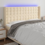VidaXL Tăblie de pat cu LED, crem, 183x16x118/128 cm, textil