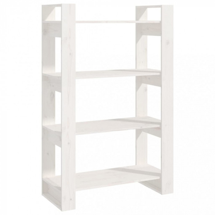 Bibliotecă/Separator cameră, alb, 80x35x125 cm, lemn masiv pin