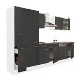 Mobilier Bucatarie Modular Leziter Yorki 310, Alb/Antracit Satinat, 310 cm Latime, Placa Laminata 16mm, Blat 38mm