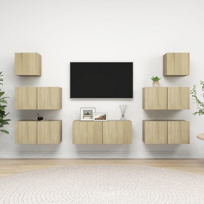 vidaXL Set dulapuri TV, 7 piese, stejar sonoma, lemn prelucrat foto