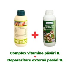 Complex vitamine și minerale pentru păsări Bio Multivita, 1 Litru + Antiparazitar extern pentru păsări Herba-Top Ecto-Plus 1 litru