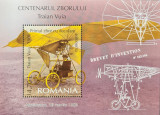 Centenarul zborului Traian Vuia- BREVET , bloc4 timbre, colita NMH, nestampilata, Romania de la 1950, Aviatie