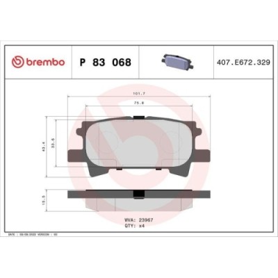 Placute frana Lexus Rx ( U3) 02.03-12.08; Toyota Highlander / Kluger ( U2) 06.00-12.10, Spate, BREMBO foto