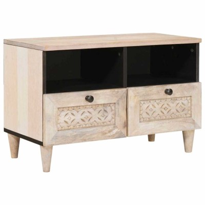 vidaXL Cabinet TV cu sertar Alb 70 x 33 x 46 cm Lemn masiv de mango 4018117 foto