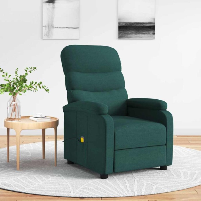 vidaXL Fotoliu de masaj, verde &icirc;nchis, material textil