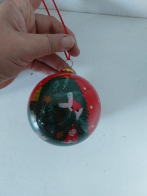 Ornament de Crăciun, glob de sticlă pictat manual, Pier One Li Bien, anii 90, in cutia originala, decor cu brad de Craciun foto