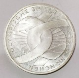 GERMANIA 10 MARCI MARK 1972 LITERA J J.O. MUNCHEN ARGINT STARE AUNC