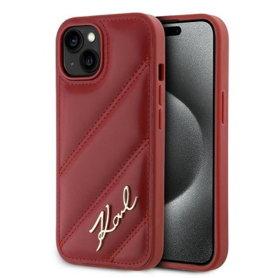 Husa iPhone 15 Karl Lagerfeld Diagonal Quilted Script, rosu, KLHCP15SPQDSMGR foto