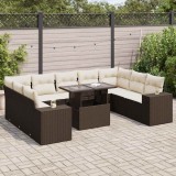 vidaXL Set canapele de grădină cu perne, 10 piese, maro, poliratan 3326864