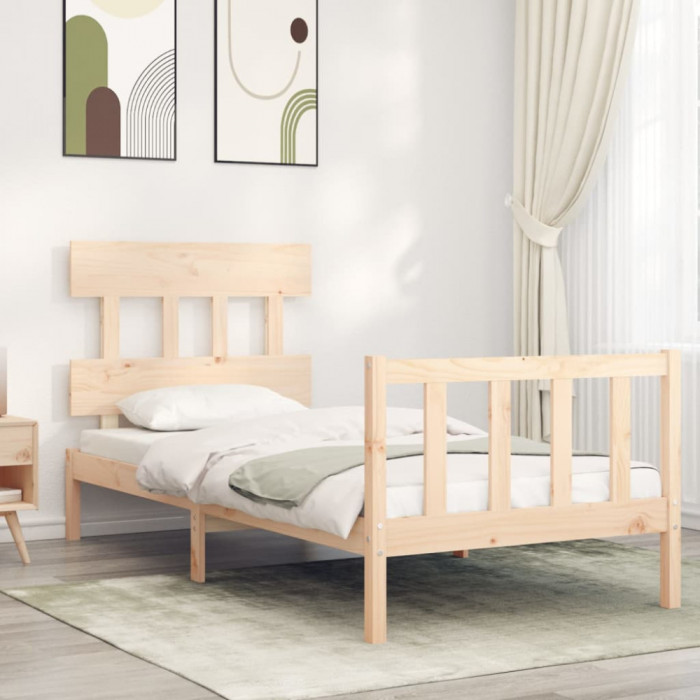 vidaXL Cadru de pat cu tăblie single, lemn masiv