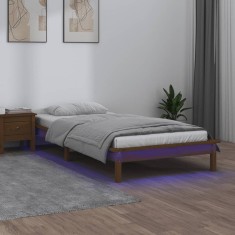 vidaXL Cadru de pat cu LED, maro miere, 90x200 cm, lemn masiv 820594