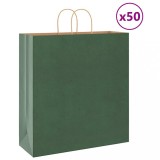 Saci H&acirc;rtie vidaXL 45x17x48 cm, 50 buc, M&acirc;nere, Verde, 120 g/mp, Rezistenți 10kg, Pungi Cadou, Transport, Reciclabile