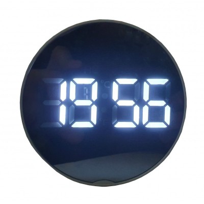 Ceas digital de masa,termometru,functie 12/24 h,rotund,oglinda,led alb foto