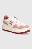 Tommy Jeans sneakers TJW RETRO BASKET FLATFORM MIX culoarea roz, EN0EN02654