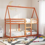 VidaXL Pat supraetajat cu acoperiș maro ceruit 80x200cm lemn masiv pin