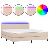 Cumpara ieftin Pat cu arcuri, cu saltea si LED, cappuccino 160x200cm piele eco