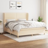 Cumpara ieftin Pat box spring cu saltea, crem, 160x200 cm, material textil