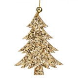 Ornament Brad Crăciun, Lemn, Glitter Auriu, 8 cm, Oem