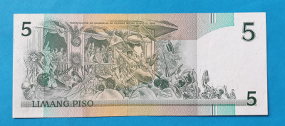 5 Piso 1993 Piplipinas Filipine - Bancnota SUPERBA - UNC foto