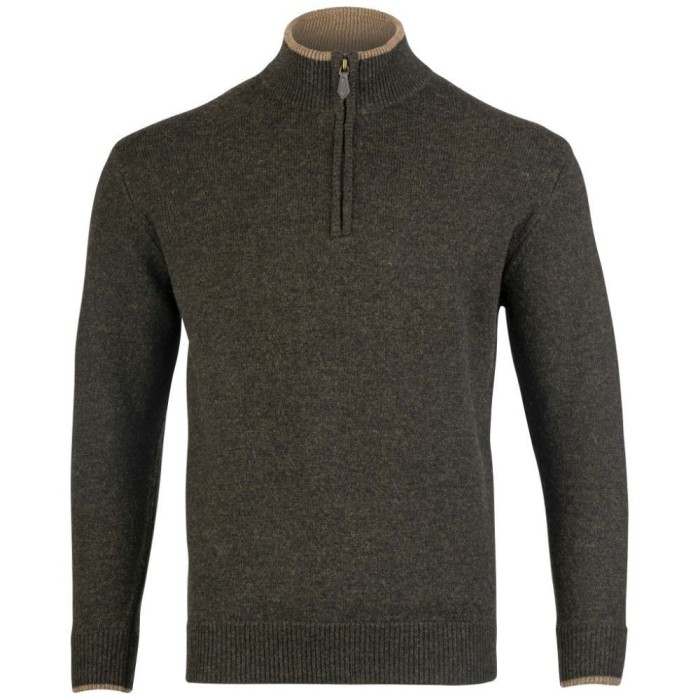 Jack Pyke Ashcombe Pulover 100% l&acirc;nă de miel cu fermoar, culoare oliv, mărimea L