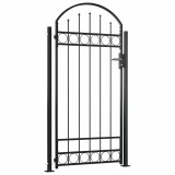 vidaXL Poartă de gard cu v&acirc;rf arcuit și 2 st&acirc;lpi, negru, 105 x 204 cm