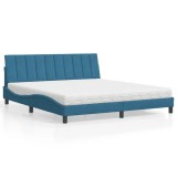 Cumpara ieftin Pat cu saltea, albastru, 180x200 cm, catifea