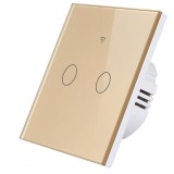 Intrerupator inteligent cu touch Wifi, 2 canale, 10A, Auriu