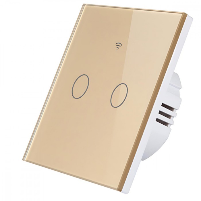 Intrerupator inteligent cu touch Wifi, 2 canale, 10A, Auriu