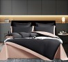 Lenjerie Pat Dublu Matase 6 Piese Negru Roz Pudra Talo - Cearceaf fara Elastic, Husa Pilota, Fete Perna 50x80, 70x70