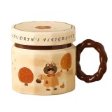Cana din ceramica, Cyrax, Cana pentru Cafea, Ceai, Cana Universala, Unisex, Cana cu Capac, 9 x 8 x 8 cm, 400 ml, Model Fetita, Bej