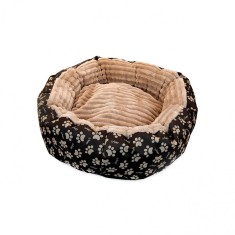 Culcus moale cu perna, pentru caine pisica, culoare maro-raiat, impermeabil, baza antiderapanta, 50 cm