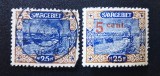 Regiunea Saar Teritoriul Saargebiet 1920-1921 R&acirc;ul Saar 25pf Albastru/Maro Simplu și Supratipar Roșu 5 cent. Lot 2 Timbre - OREF1