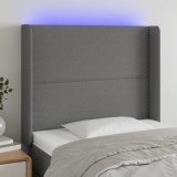 Cumpara ieftin Tăblie de pat cu LED, gri &icirc;nchis, 93x16x118/128 cm, textil