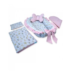 Set 5 piese Baby Nest Premium din Bumbac, curcubeu cu roz deschis