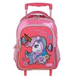 Ghiozdan Troler pentru Fete, 2 Compartimente, Fucsia, Model Unicorn, CMCLASS