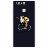 Husa silicon pentru Huawei P9, ET Riding Bike Funny Illustration
