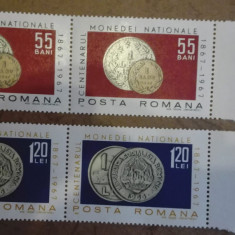 TIMBRE ROMANIA MNH LP646/1967 CENTENARUL MONEDEI NATIONALE -Serie in pereche