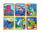 Set din lemn cu 6 puzzle incorporate - Animale marine, 7Toys, Brand