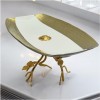 Platou Servire Portelan Dreptunghiular cu Suport Metalic, 30x18 cm, 14cm Inaltime, Margine Aurie, Elegant