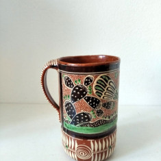 Cana ceramica halba MEXIC, ceramica traditionala facuta manual, 15cm inaltime