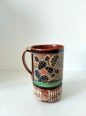 Cana ceramica halba MEXIC, ceramica traditionala facuta manual, 15cm inaltime foto