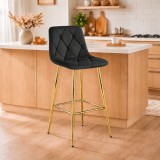 Scaun de bucatarie/bar,Artool,Nado,catifea neagra,picioare metal auriu,43.5x49x102 cm