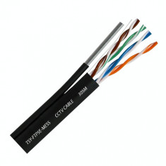 Cablu FTP autoportant, Cat 5E Cupru 100%, Negru, rola 305m, TSY-FTP5E-MESS foto