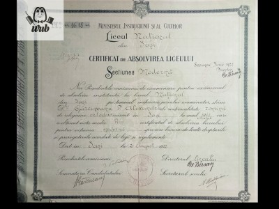 Certificat de nastere premiu scolar plus patru diplome de studii Iasi interbelic foto